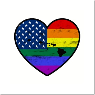 Hawaii United States Gay Pride Flag Heart Posters and Art
